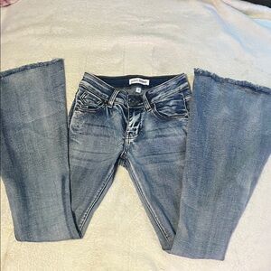 Love Tree Women's Distressed Blue Flare Jeans